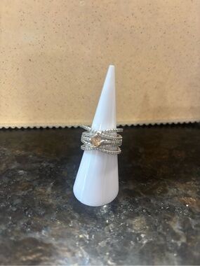 BP Size 7 Never Worn Silver Multi-Band Ring with Champagne Center Stone
